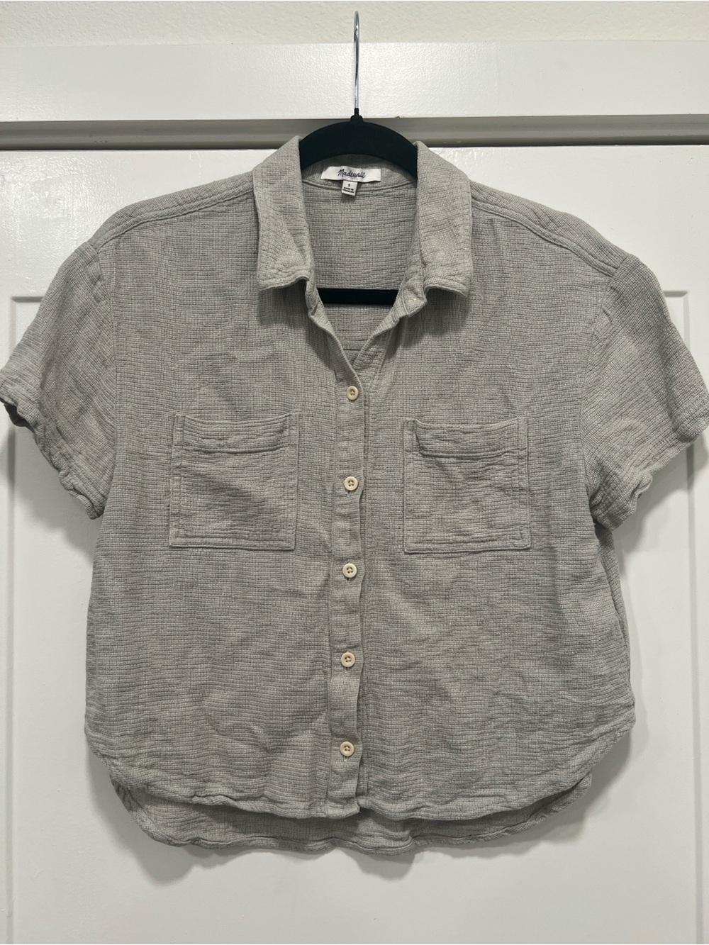 Madewell textured linen blend courtier Short-Sleeve Button-Up Shirt collared